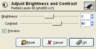Brightness-Contrast dialog with contrast set to 40